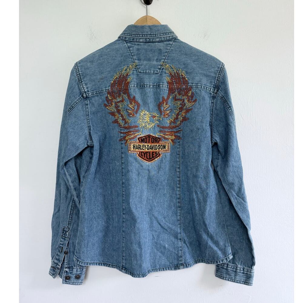 vintage HARLEY DAVIDSON chambray denim embroidered motorcycle button down shirt